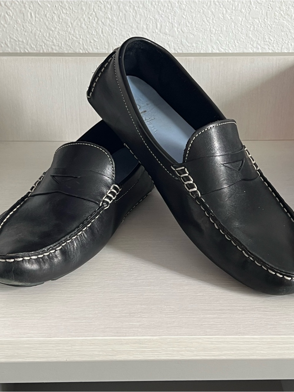 Cole Haan Black Leather Driving Loafers with Contrast Stitching